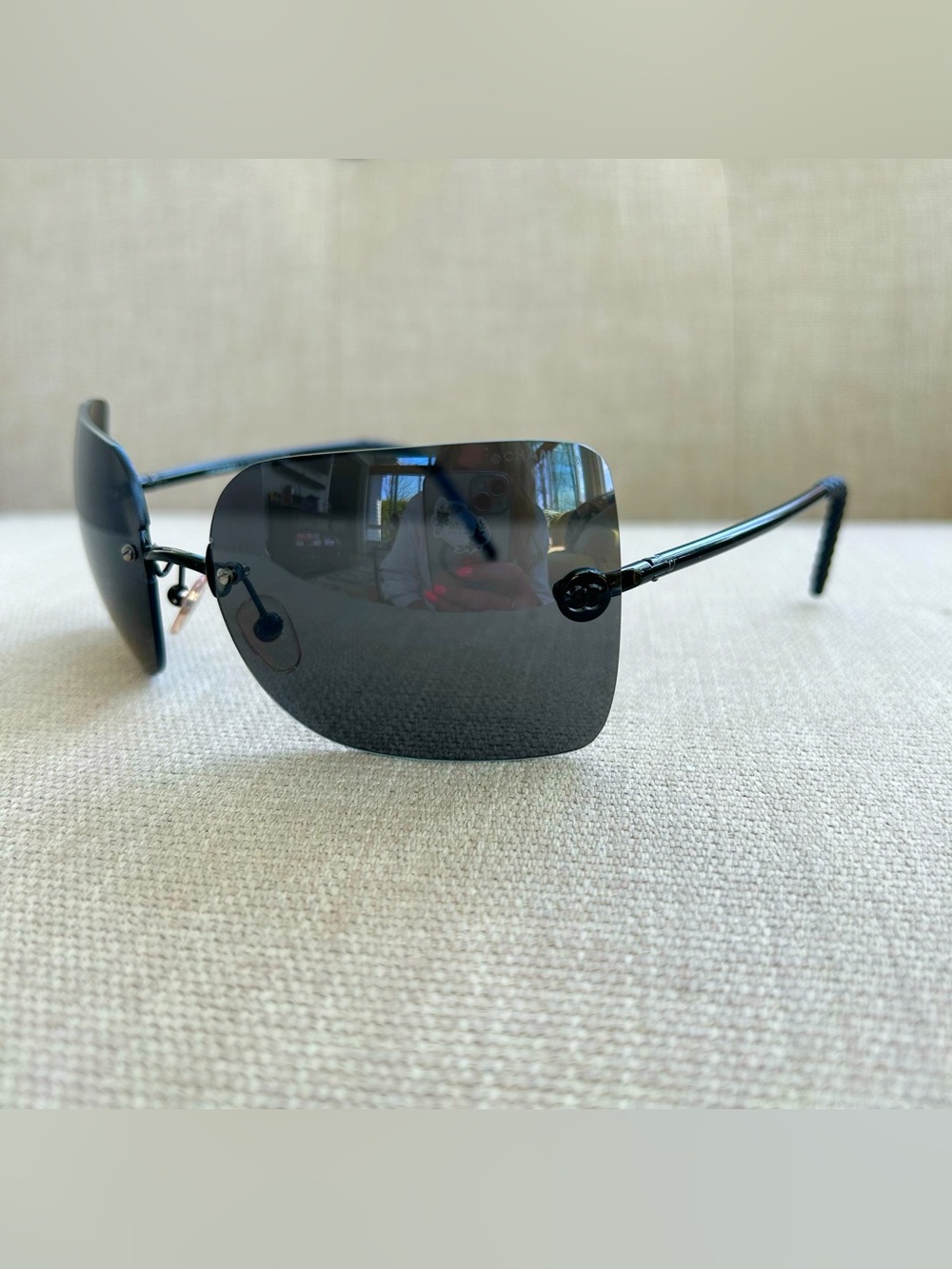 Authentic 90’s VINTAGE CHANEL Rimless Square Sunglasses in Black Gradient - Picture 8 of 15